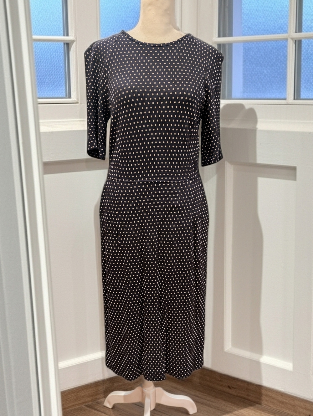 LK Bennett Classic Navy And Cream 3/4 Sleeve Midi Dress